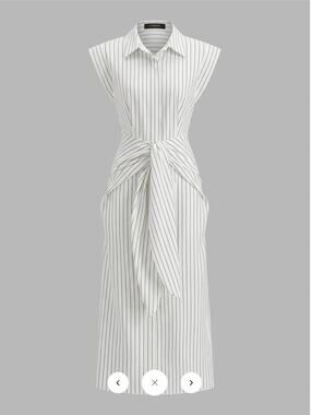 NWT Commense Pinstripe Sleeveless Tie-Waist Shirt Dress Sz L